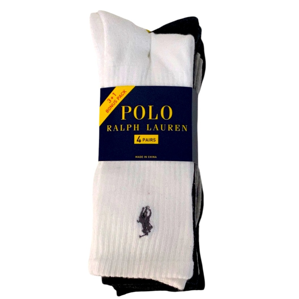 Polo by Ralph Lauren Men's White and Black Socks - 4 Pack Size 6-12 1/2
